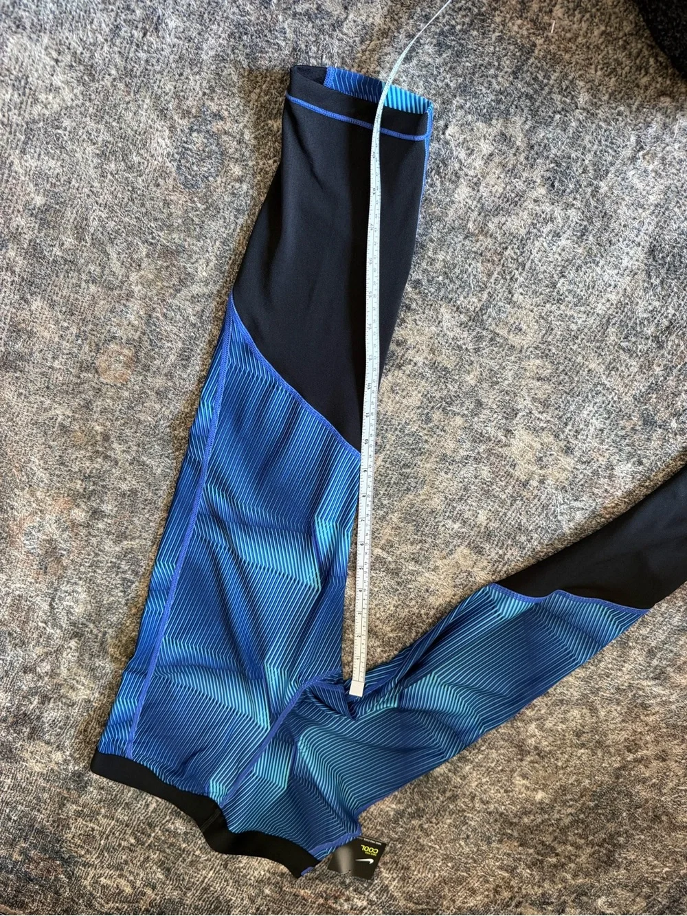 Nike Blue Striped Geometric Performance Leggings